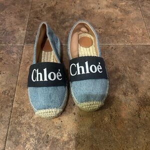 Chloe Kids Denim Espadrilles with Logo Band - Blue